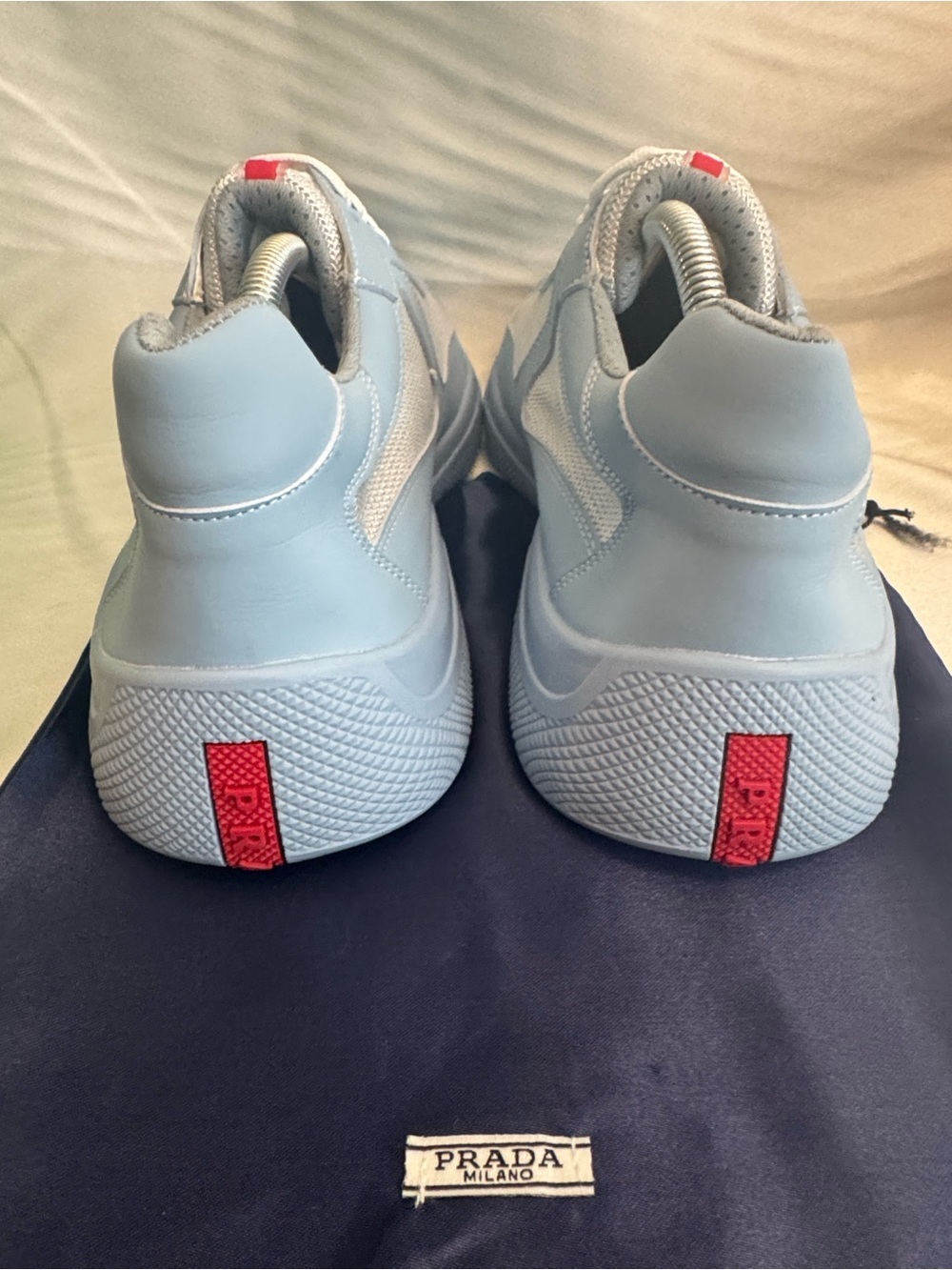 Prada Men’s Sky Blue Mesh & Leather-Trim Sneakers🔥New! Size: 12 - Picture 10 of 12